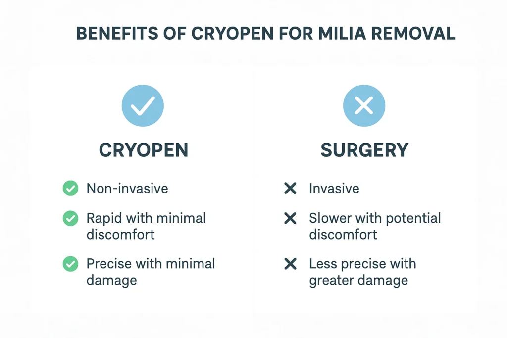 Benefits of cryopen for milia removal Great Barr compared to surgical treatments.