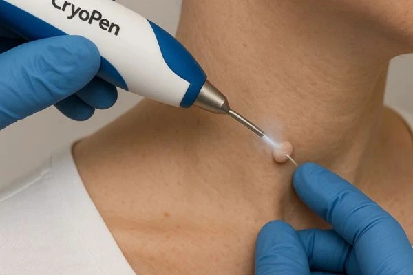 Person receiving cryotherapy Great Barr for skin tag removal