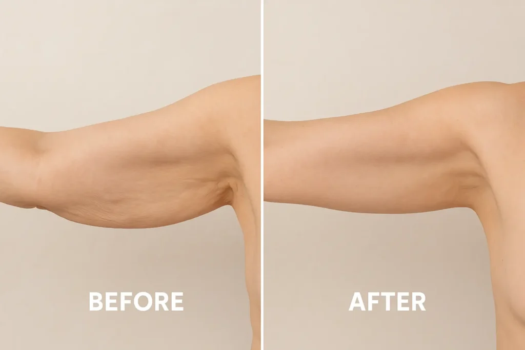 Picture of LA LIPO Great Barr before and after results of skin tightening treatment on the upper arms.