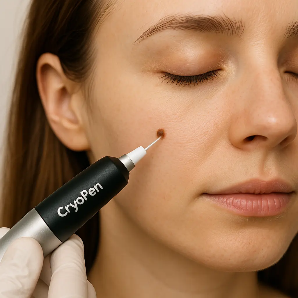 woman receiving facial mole removal Great Barr using cryopen